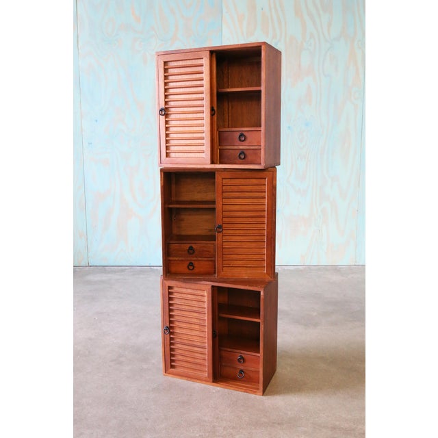 1960s Studio Made Walnut Mid Century Modern 2 Sided Cabinets Set of 3 For Sale - Image 5 of 13