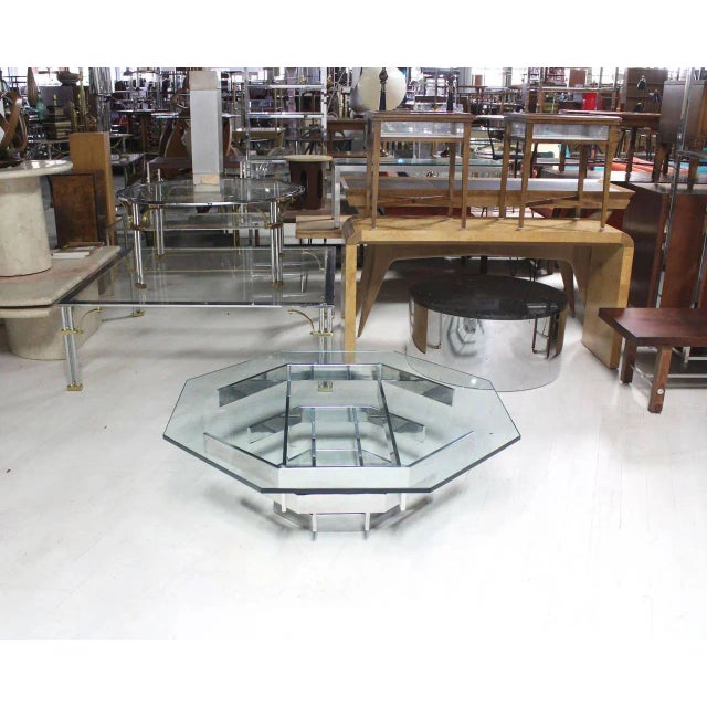 Mid-Century Modern Heavy Stacked Chrome Base Octagonal Coffee Table For Sale - Image 4 of 7