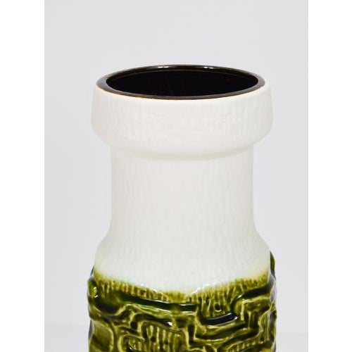 1970s Tall Brutalist Op-Art Green & White Terracotta Floor Vase, Austria, 1970s For Sale - Image 5 of 12