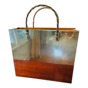 Vintage Brass Shopping Bag Sculture or Magazine Holder With Braided Handles 70's