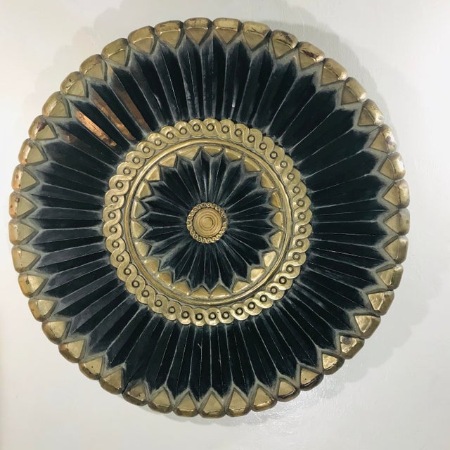 Distressed Hand Carved Round Black & Gold Medallion Wall Decor Chairish