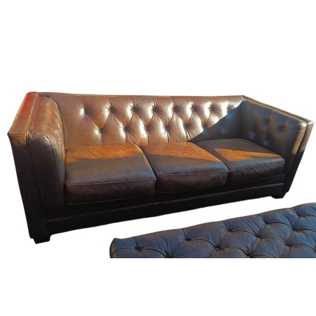 Chesterfield Square Arm Leather Sofa, a Stunning Blend of MCM Design and Classic Craftsmanship. For Sale - Image 4 of 9
