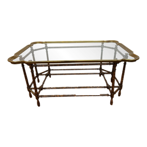 Classic Faux Bamboo Brass & Glass Tray Top Coffee Table
