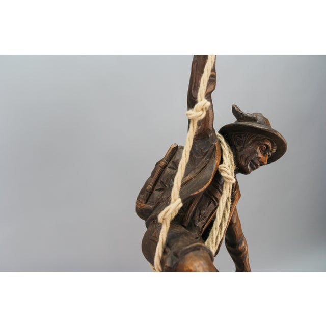 Large German Pendant Light Fixture with Carved Climber Figure and Lantern, 1930s For Sale - Image 14 of 18