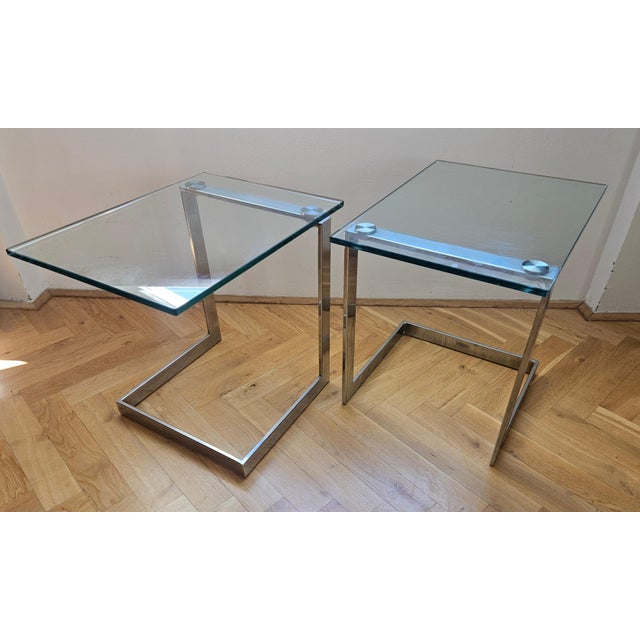Mid-Century Glass and Chrome Cantilevere Side Tables from Gebra, 1980s, Set of 2 For Sale - Image 10 of 14