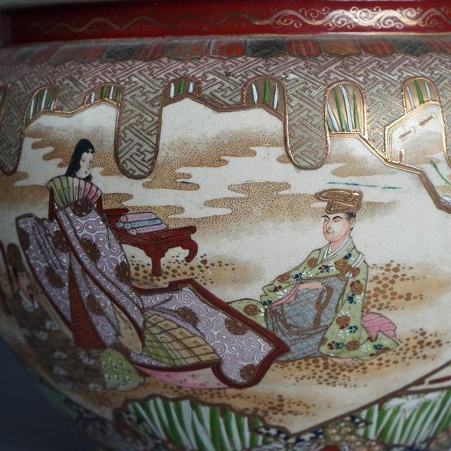 Gold Antique Japanese Satsuma Pottery Floor Urn, Exterior Scene With Figures, C1920 For Sale - Image 8 of 11