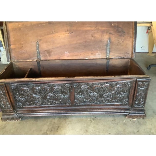 Early 19th-Century Italian Carved Walnut Cassone Wedding Chest For Sale - Image 4 of 4