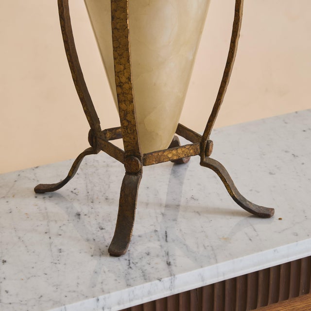 20th Century French Alabaster Vase + Gilt Metal Stand For Sale - Image 4 of 8