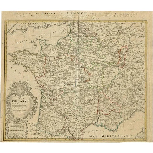 Homann Heirs Map of France Antique Hand-Colored, 1745 For Sale - Image 10 of 10