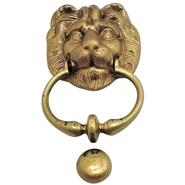 Vintage English Brass Lion Door Knocker For Sale - Image 4 of 11