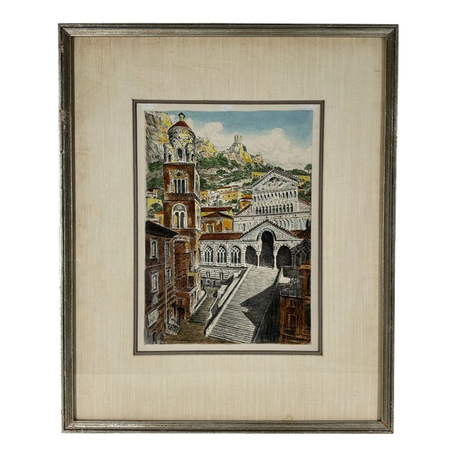 Duomo Di Amalfi, Color Etching by Bela Sziklay (Hungry, Italy, 1911-1981) For Sale