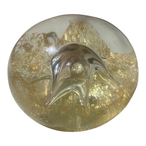 Substantial Vintage Gold Avventurina Glass Paperweight | Mid-Century Modern Hollywood Regency Desk Accent