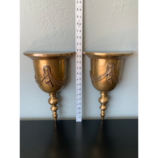 Mid 20th Century Large Solid Antique Brass Wall Brackets With Swags, A Pair For Sale - Image 4 of 6