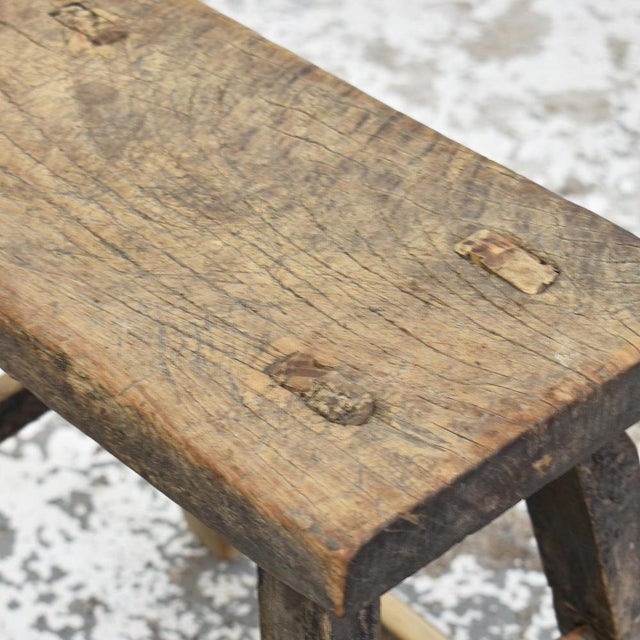 Large Rustic Elm Stool For Sale - Image 4 of 5