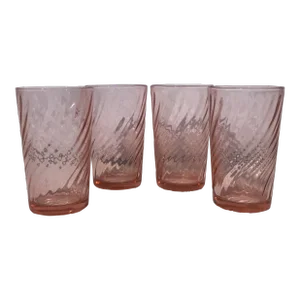 Vintage French Rosaline Pink Opic Swirl Tumbler Glasses by Cristal D’Arques-Durand- Set of 4