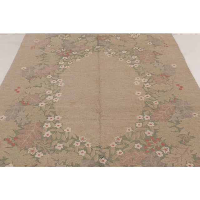 Traditional Antique 20th Century Hooked Rug in Taupe With Garden Wreath Design - Rug & Kilim For Sale - Image 3 of 11