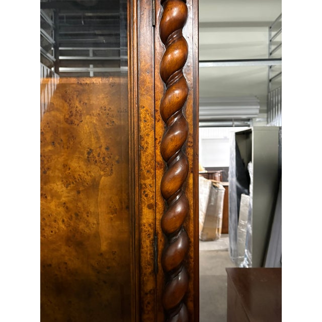 Jacobean Bookcase or Display Cabinet Burl Wood and Twist Columns, Mid 20th Century For Sale - Image 3 of 14