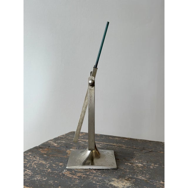 Vintage Modernist Vanity Mirror With Angular Brushed Steel Frame and Trumpeted Base, Circa 1950s-60s For Sale - Image 12 of 13