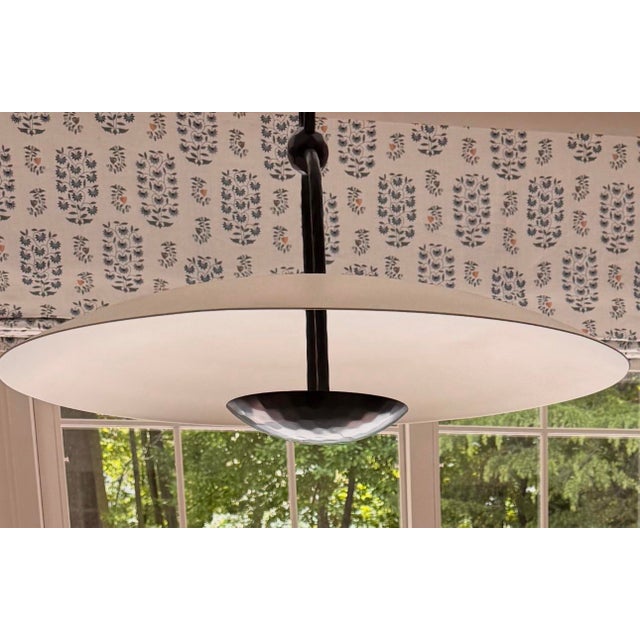 Lovely Ralph lauren pendant light in bronze color with white plaster shade- 34" overall height. Overall height 34" cannot...