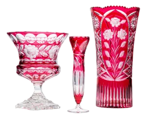 Vintage Exquise Vases in Deep Rose Red Crystal, 1950, Set of 3