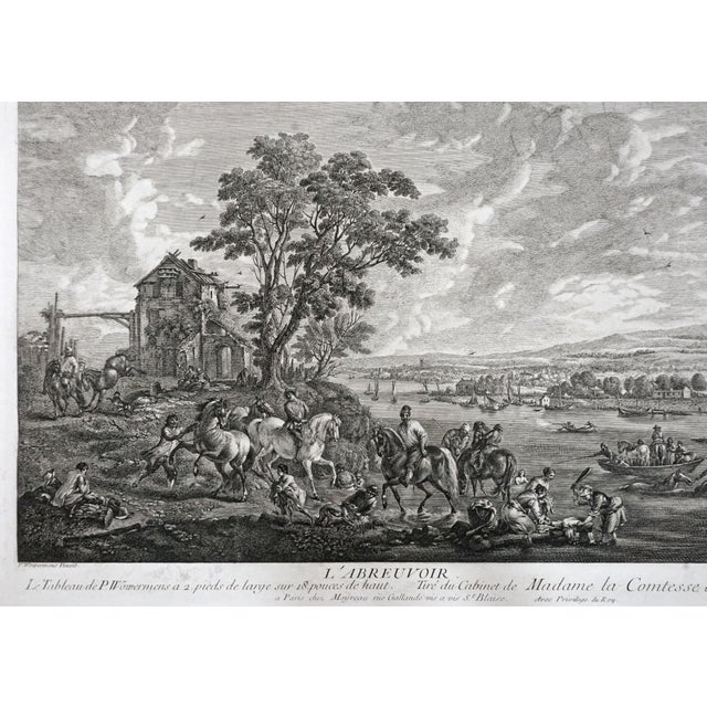 Antique Dutch Genre Landscape Etching L’Abreuvoir After Wouwermens Framed For Sale - Image 4 of 5