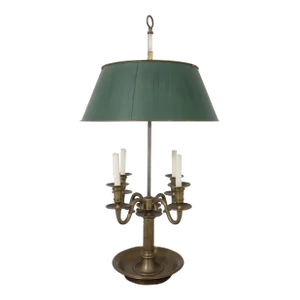 Brass 4 Arm Candelabra Lamp W. Toleware Shade