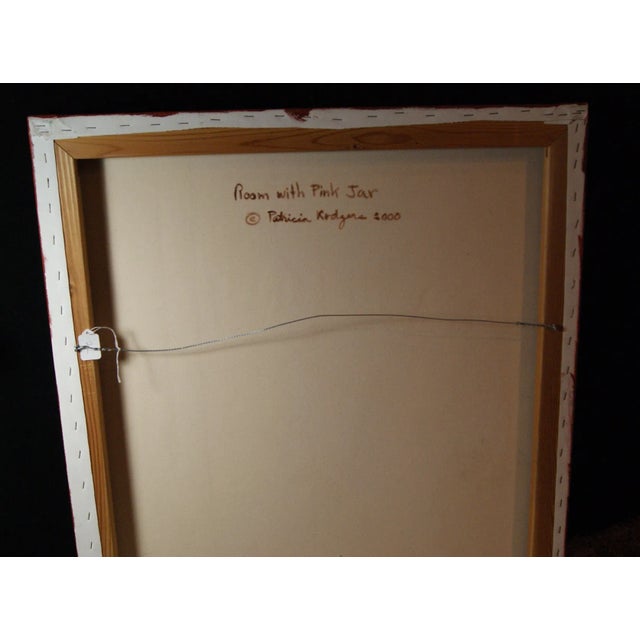 "Room With Pink Jar" Contemporary Expressionist Interior with Landscape Oil Painting For Sale - Image 4 of 5