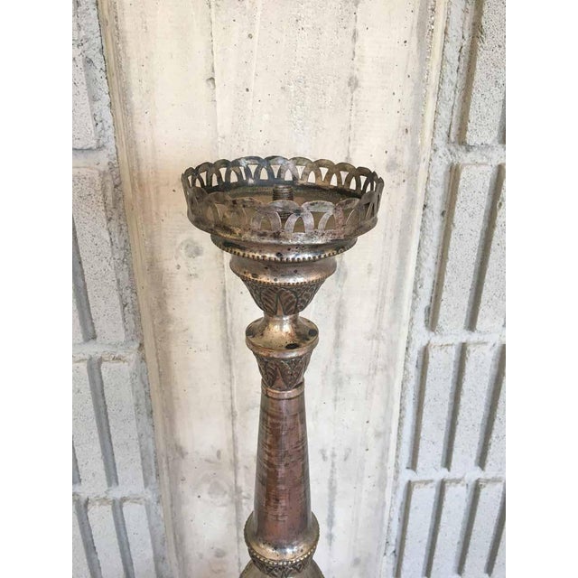 Antique Silver-Plated Copper Candlestick with Embossed Decoration, 1890s For Sale - Image 4 of 7