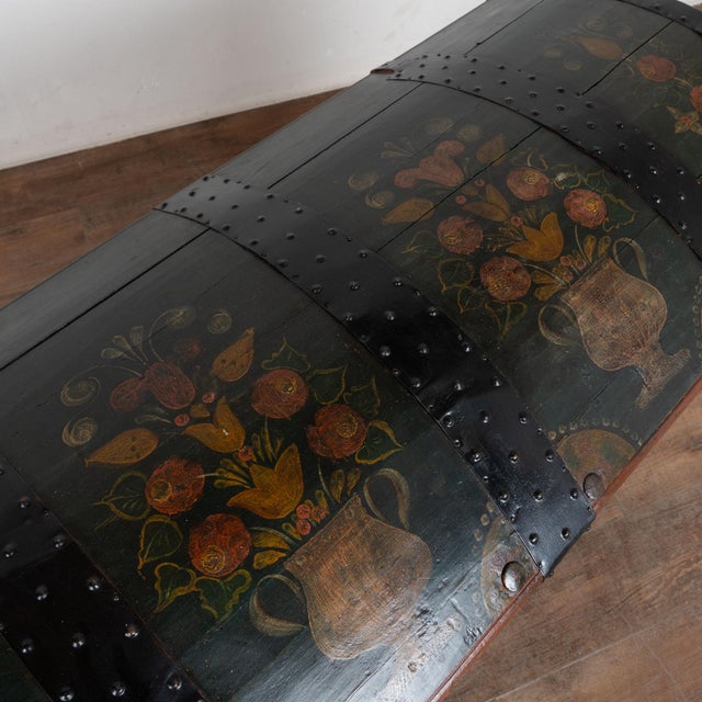 Original Green Painted Swedish Dome Top Trunk Dated 1853 For Sale - Image 6 of 13