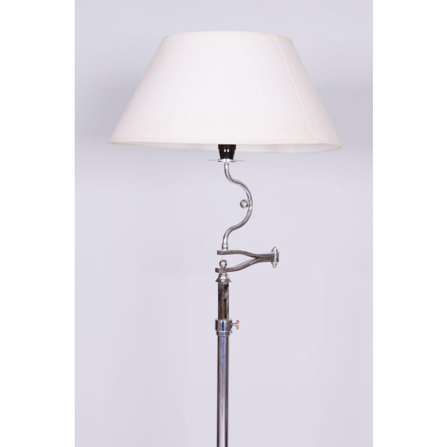 Czech Bauhaus Floor Lamp in Chrome-Plated Steel with Textile Lampshade, 1920s For Sale - Image 4 of 10