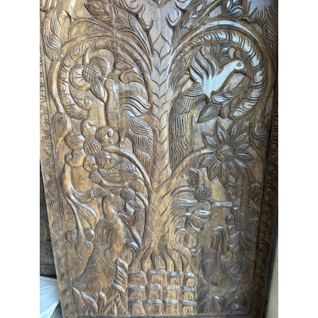 Vintage Tree of Life Carved Sliding Barn Door – Reclaimed Wood Rustic Statement Door Panel 84x36 For Sale - Image 4 of 6