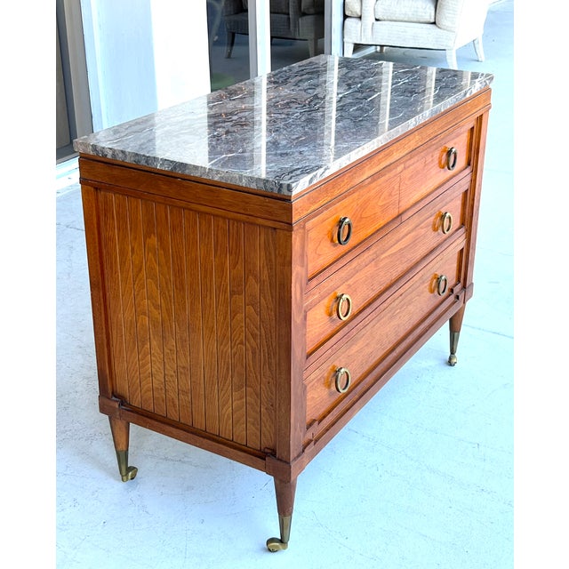 1940s Louis XVI Style Commode Chest of Drawers Marble Top For Sale - Image 10 of 13