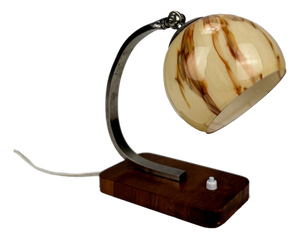 Art Deco Wood and Marble Glass Table Lamp, 1940s