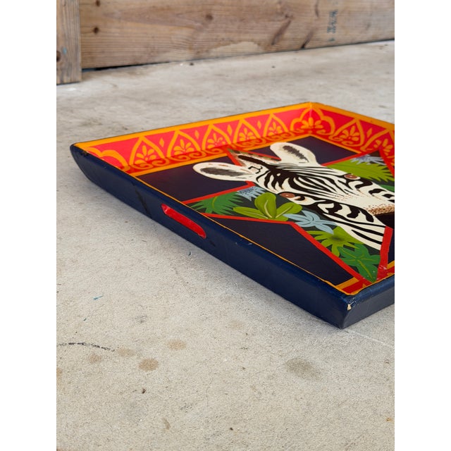 1990s Vintage Hand-Painted Papier-Mâché Zebra Decorative Tray From the Mole Hole For Sale - Image 5 of 12