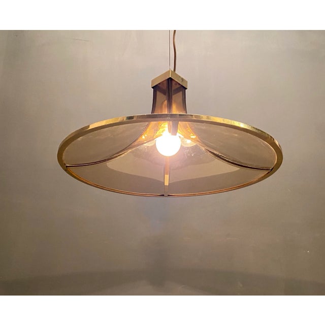 Pagoda light pendant lamp by esperia smoked glass on a brass structure features 1 light requires e27 light bulb wiring...