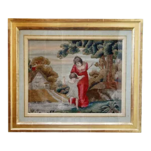English Needlework Scene After Henry Thomson, Crossing the Brook