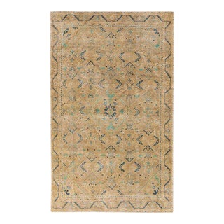 1960s Vintage Persian Distressed Handmade All-Over Beige Wool Rug For Sale