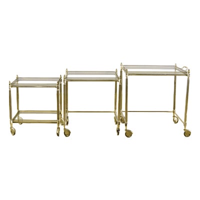 Louis XVI Style Metal and Glass Serving Tables, Set of 3 For Sale