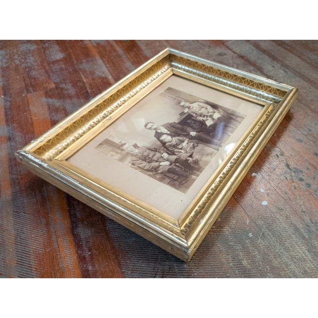19th Century American Victorian Stenciled Lemon Gold Frame With Family Photo For Sale - Image 9 of 10