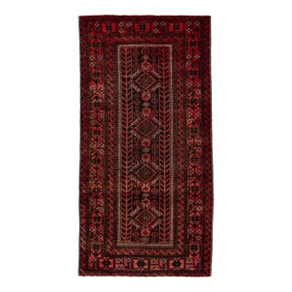 Vintage Tribal Persian Baluch Rug | Hand-Knotted Red & Black Wool Runner For Sale