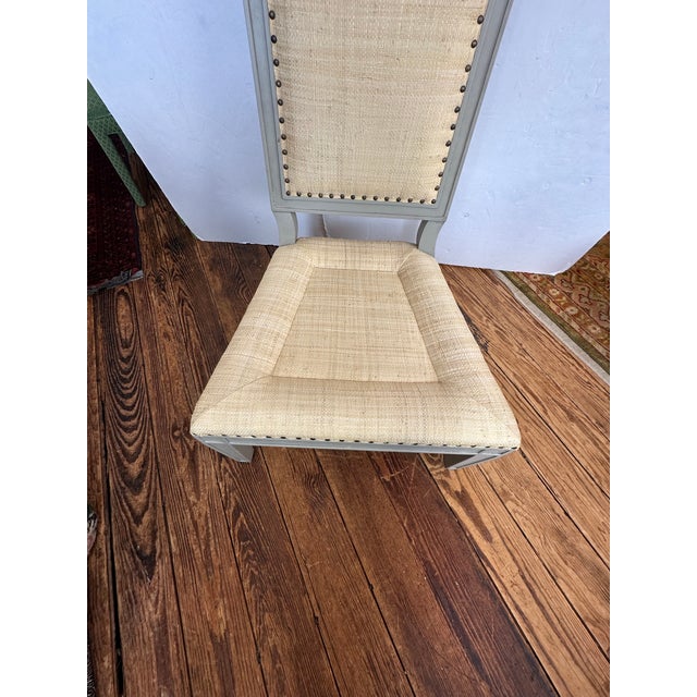 Oly Studio Oly Studio Grey Painted & Raffia Side Chair For Sale - Image 4 of 9