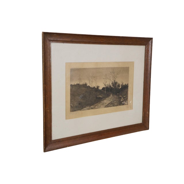 Late 19th century black and white etching by Edward Loyal Field. Landscape showing a country road curving around a hill....