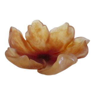Daum, France Signed "Tulip," Small Pate De Crystal Small Accent Bowl in Apricot/Tangerine For Sale
