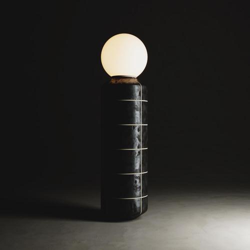 Navazi Medium Floor Lamp in Scorched Coal Ceramic and Frosted Glass by Svitanok For Sale - Image 4 of 10
