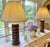 Substantial Pair of Barrel Form Turned Wood Table Lamps with Pleated Shades, Set of 2 This handsome pair of substantial...