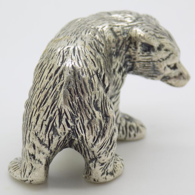 Metal Vintage Italian Handmade Genuine Silver Large Brown Bear Cub Figurine Miniature, Made in Novara (Italy) For Sale - Image 7 of 14