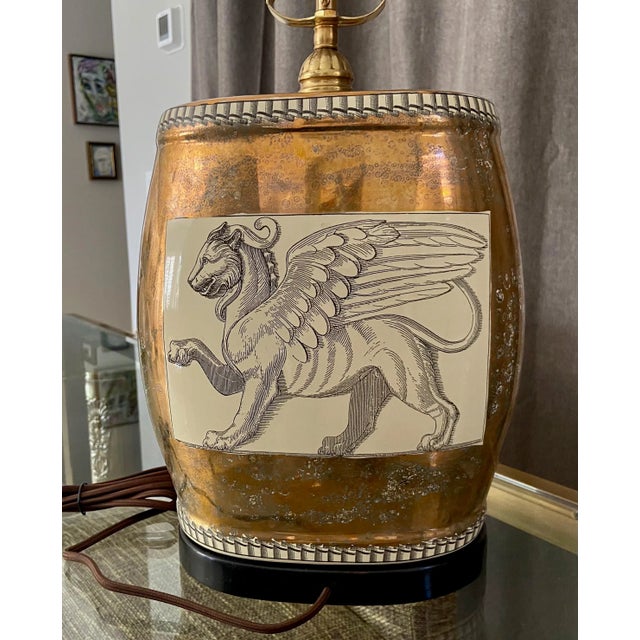 Traditional Single Griffin Lion Motif Porcelain Table Lamp For Sale - Image 3 of 13