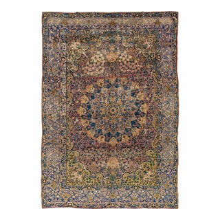Handmade Antique Kerman Persian Wool Rug With a Multicolor Rosette Motif For Sale