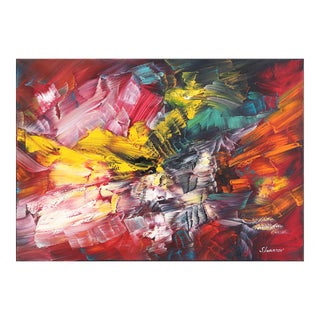 Red Triumph - Colorful Textured Oil Painting Original Artwork by Sergei Inkatov For Sale