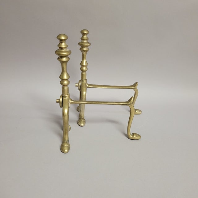 Pair Vintage Solid Brass Miniature Firedogs / Andiron Tool Rests For Sale - Image 4 of 6